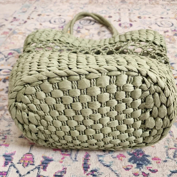 Wicker Beach Oversized Bag Sage Green Lightweight Summer Tote - Picture 9 of 9